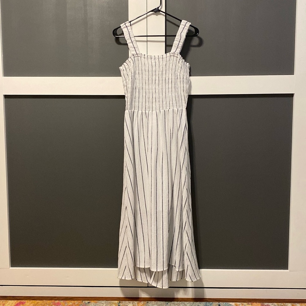 DKNY Womens White Smocked Maxi Summer Sundress NWT